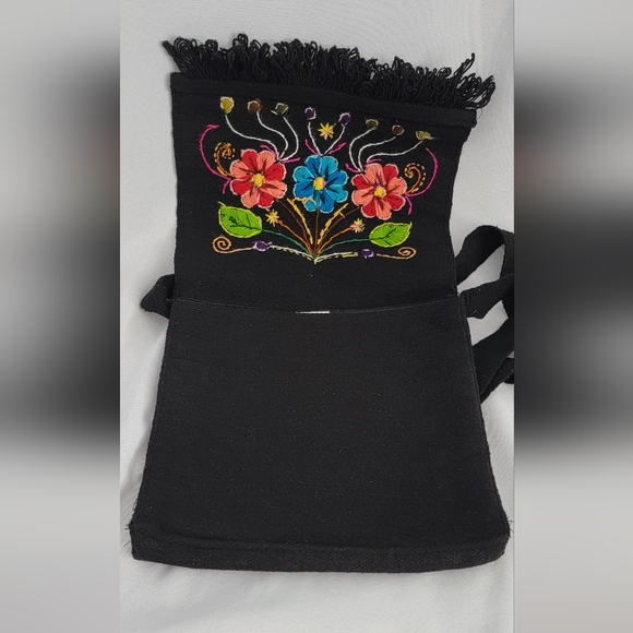 Alma Soul Black Floral Embroidered & Wool Crossbody Bag - Picture 6 of 11
